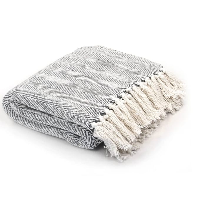 vidaXL - Plaid - visgraat - 125x150 - cm - katoen - grijs