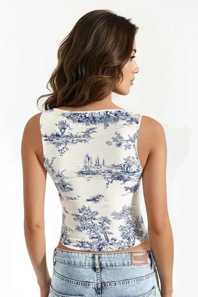 Patroonvierkante Hals Sandy Croptop