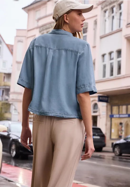 Blouse met korte mouwen in een verwassen look