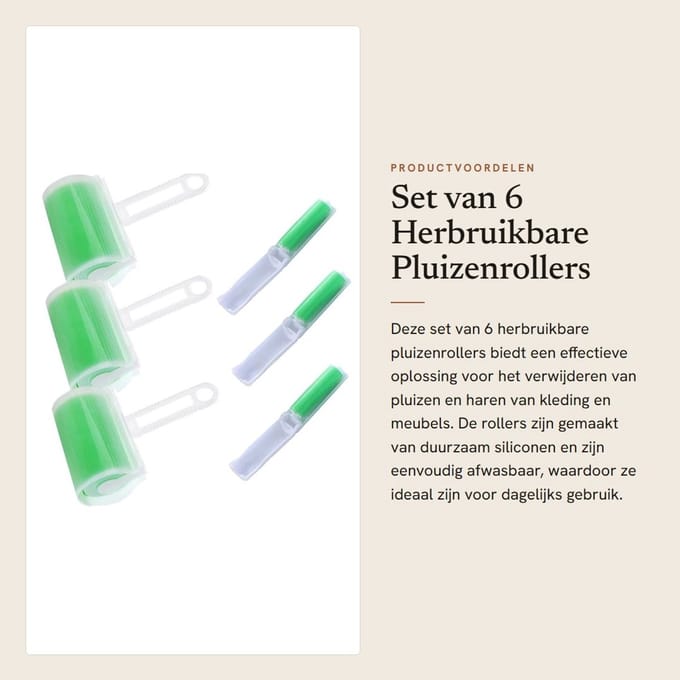 Dailygoods- Pluizenroller Herbruikbaar - Set van 6 Pluizen-/Haarrollers - Afwasbare Pluizenroller - Vochtbestendig - Duurzaam - Handvat van Kunststof - Pluizenborstel