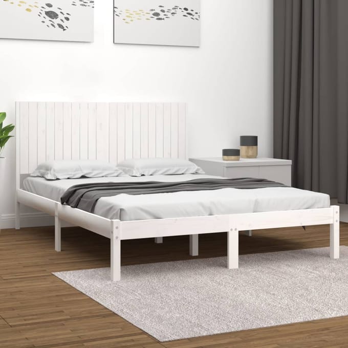 vidaXL - Bedframe - zonder - matras - massief - grenenhout - wit - 200x200 - cm