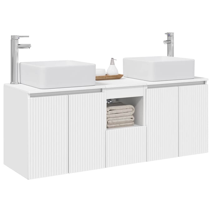 vidaXL - Badkamerkast - set - 3 - st - Wit - 129 - x - 41 - x - 80 - cm - Bewerkt - hout