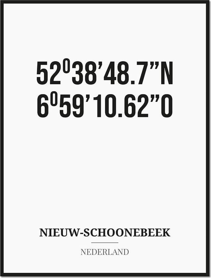 Poster/kaart NIEUW-SCHOONEBEEK met coördinaten