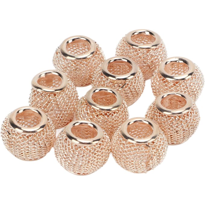 10 Pcs Perles Espacement Rond Maille Creuse Doré Plaqué Bille Espacement Perles DIY Fait Main Perlage pour Fabrication Bijoux Or Rose beige