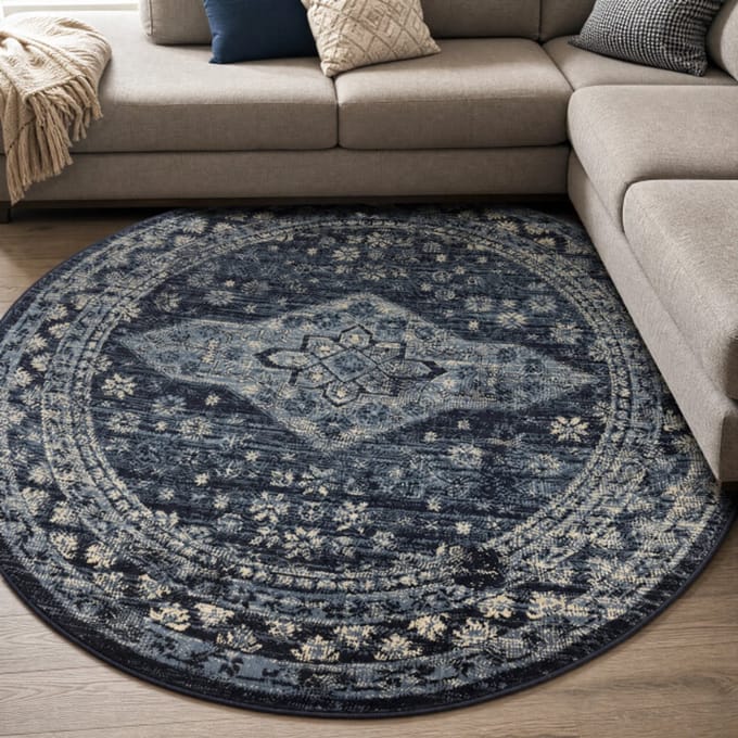 Muratap Vintage rond vloerkleed navy- 160 cm rond