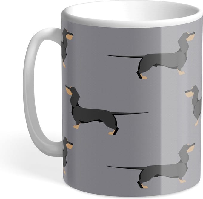 Hound & Herringbone - Zwarte Teckel Designer Mok - Black and Tan Dachshund Designer Mug