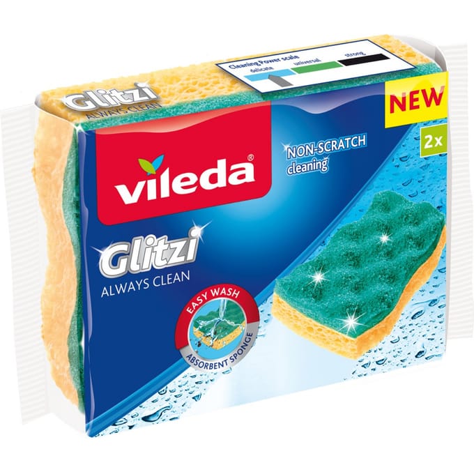 Vileda Glitzi Always Clean Schuursponzen - Set van 2 - Krast niet - Viscose spons