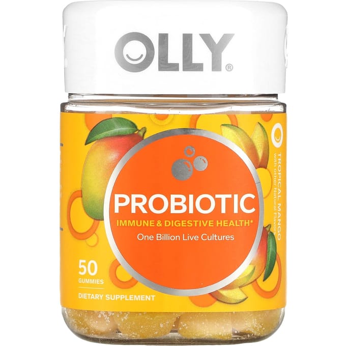OLLY, probiotique, mangue tropicale, 1 milliard de cultures actives, 50 gummies