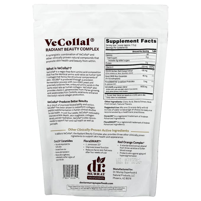 Dr. Murray'S, Vecollal®, Vegan Radiant Beauty Complex, Strawberry Cream, 454G(16Oz) black