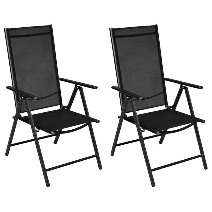 vidaXL - Opklapbare - stoelen, - 2 - stuks, - aluminium - en - textiel, - zwart.