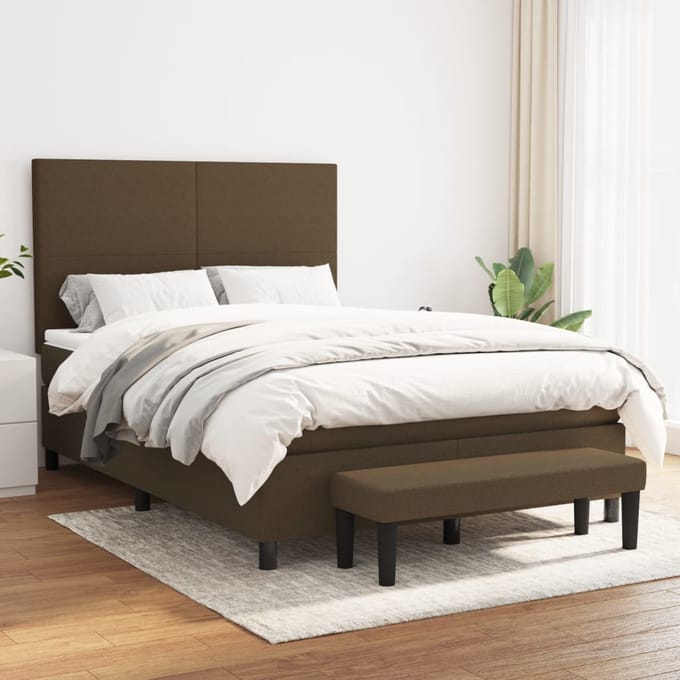 vidaXL - Boxspring - met - matras - stof - donkerbruin - 140x190 - cm