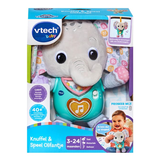 VTech knuffel olifantje - interactief speelgoed grijs multicolor.