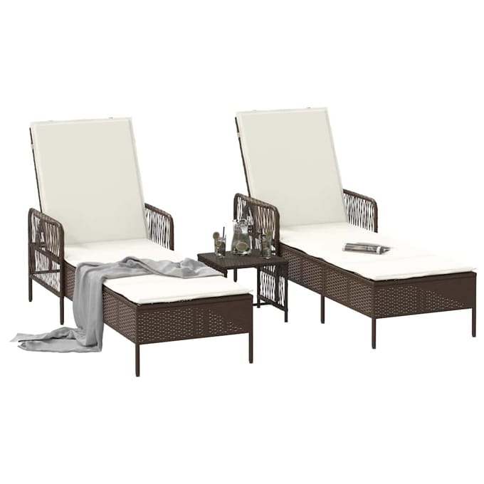 vidaXL - Ligstoel - 3 - st - poly - rattan - Bruin - en - Crème - Wit