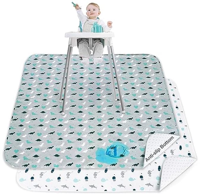 Waterdichte Splatmat voor Kinderstoelen - 2 Stuks, Antislip, Herbruikbaar en Draagbaar