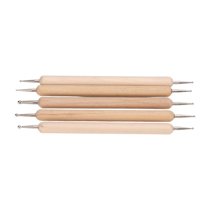 5 Stuks Dubbelzijdige Teken- en Stippelstylus Stevige Greep DIY Graveerstylus Set voor het Maken van Klei Aardewerk beige