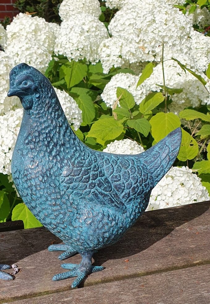 Tuinbeeld - bronzen beeld - Dikke kip - Bronzartes - 20 cm hoog