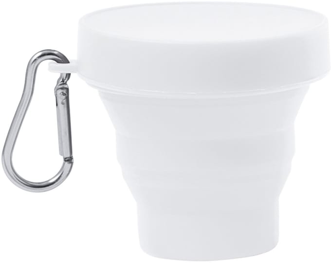 Opvouwbare siliconen beker met deksel en karabijnhaak - Wit - 160ml