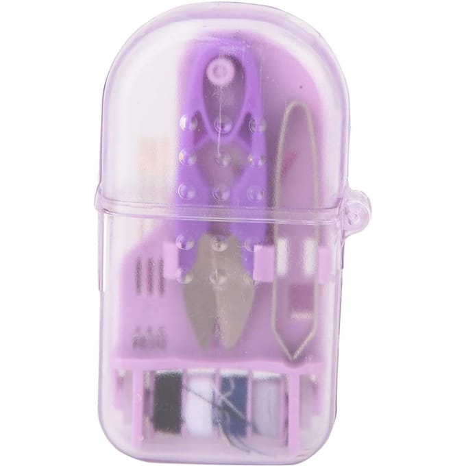 Prachtige en Draagbare Mini Macaron Kleur Plastic Naaigereedschapskist Naald Schaar(Paars) white