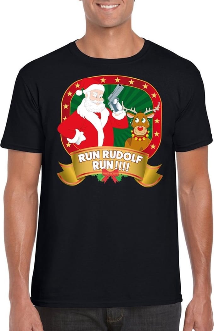 Foute Kerst t-shirt Run Rudolf voor heren - Kerst shirts S