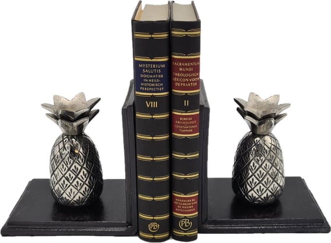 Deco4yourhome® - Boekensteun - Bookend - Pineapple - Ananas - Old Metal - Zilver