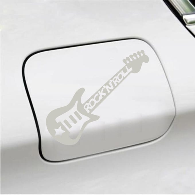 Bumpersticker - Gitaar Rock N Roll - 10,4 X 14,8 - Zilver