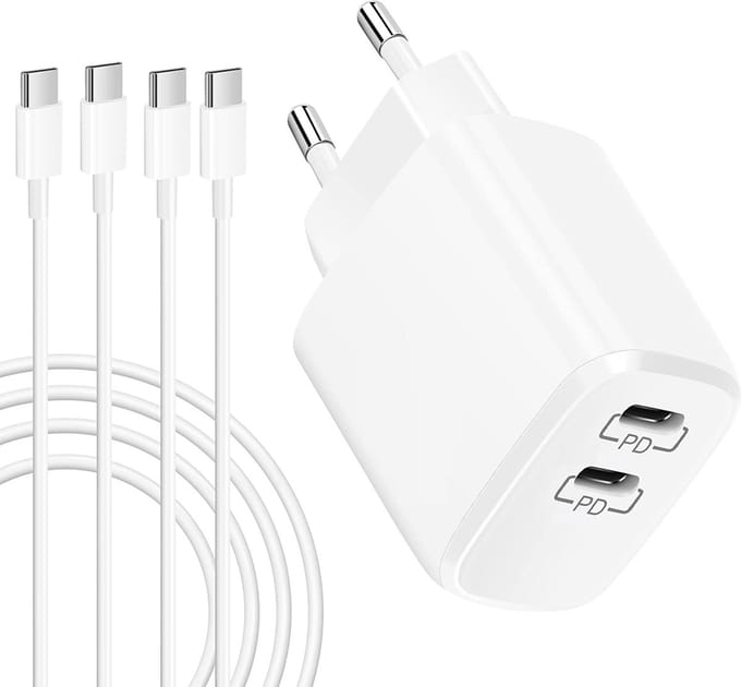 35W GSM USB C Lader met 2x USB C naar USB-C Kabels - 2 Meter - 2 USB-C Poorten - GaN - Snellader