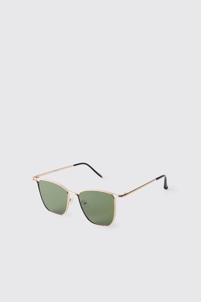 Gold Frame Green Lens Square Sunglasses