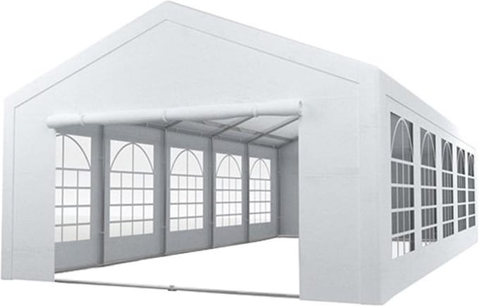 Partytent 5x10m PVC met grondframe brandvertragend