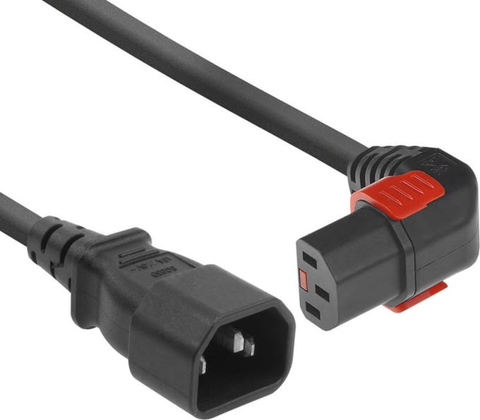 ACT Netsnoer C14 - C13 IEC Lock (onder haaks) zwart 2 m, PC2048 AK5268