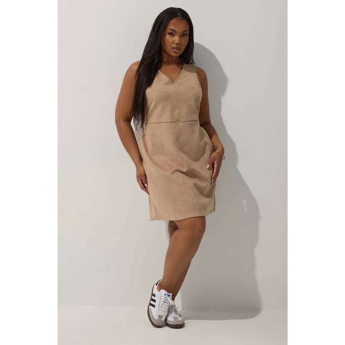 Limited Collection Mini Jurk Van Imitatiesuède Met Vhals In Beige Size 42