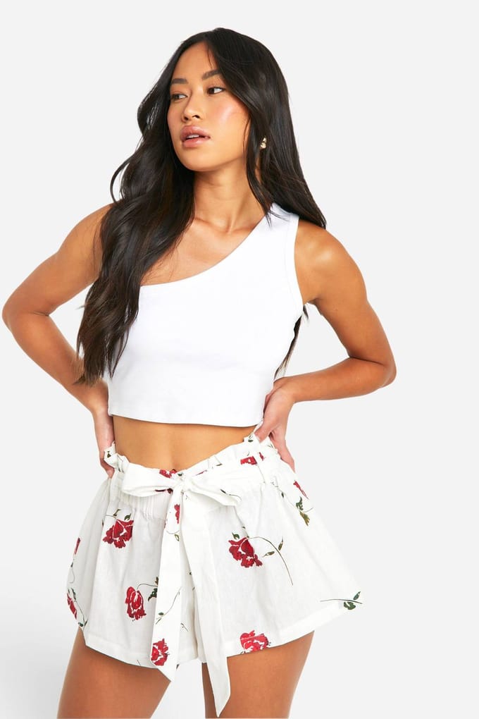 boohoo Dames Belted Floral Cotton Mini Skirt | Creme | Maat: 36