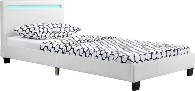 Gestoffeerd Bed Verona - 90 x 200 cm - Wit - LED Verlichting