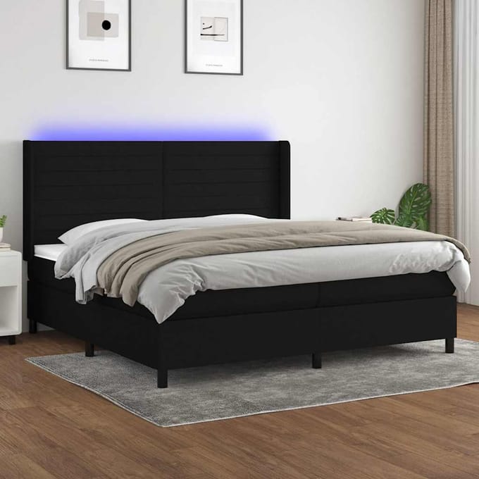 vidaXL - Boxspring - met - matras - en - LED - stof - zwart - 200x200 - cm