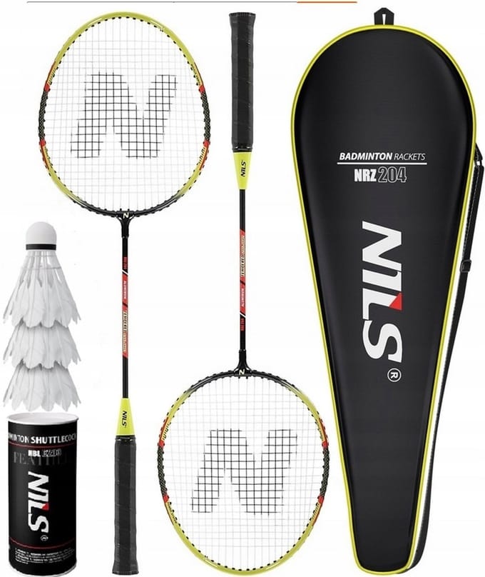 Badmintonset: 2 rackets, 3 shuttles, tas - Nils