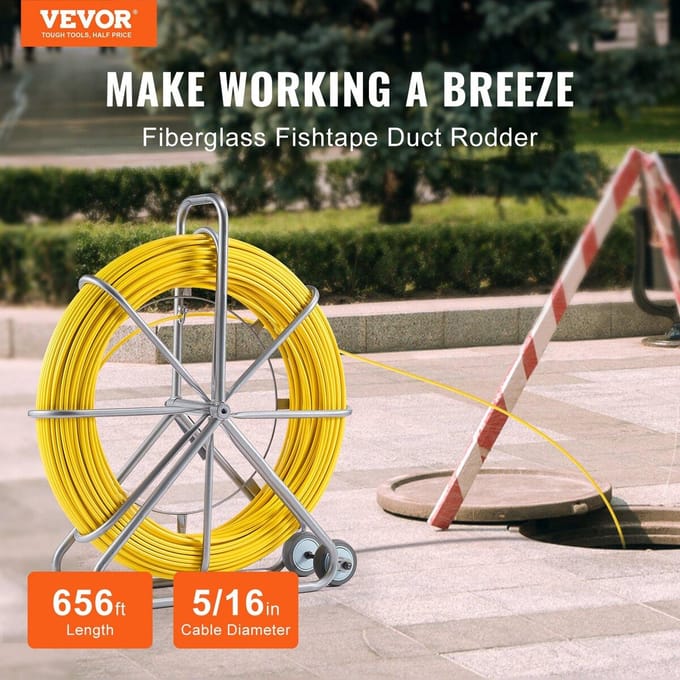 Trekveer Glasvezel 656 ft 5/16 inch Kabeltrekker Leidingtrekker