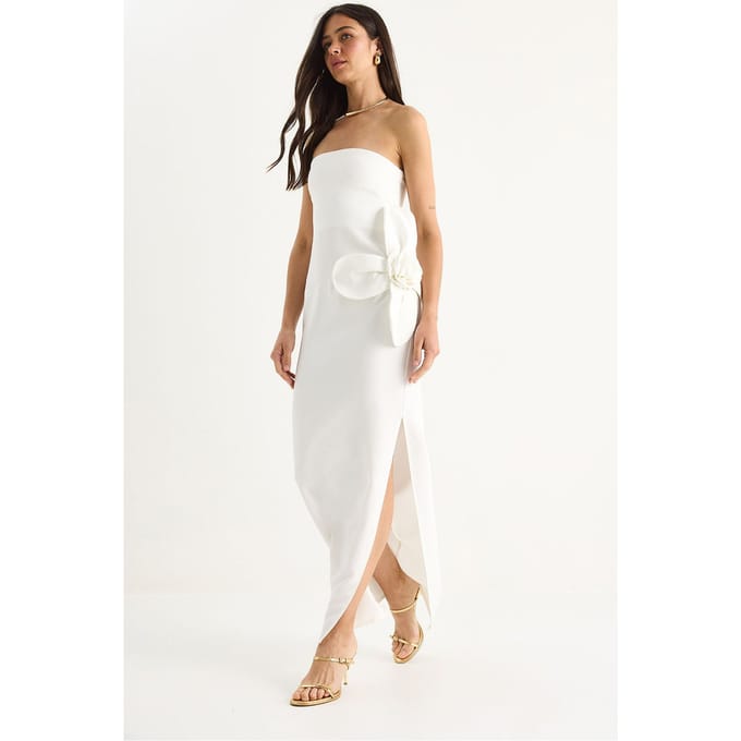 Strapless Bloemen Maxi Jurk met Strikdetail