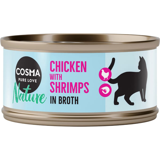 24x70g Kippenborst & Garnalen Cosma Nature Kattenvoer