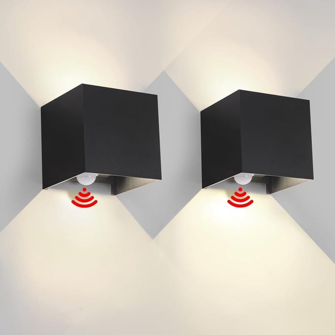 Set van 2 Buitenlampen met Bewegingssensor - 6W Wandlamp Zwart IP65
