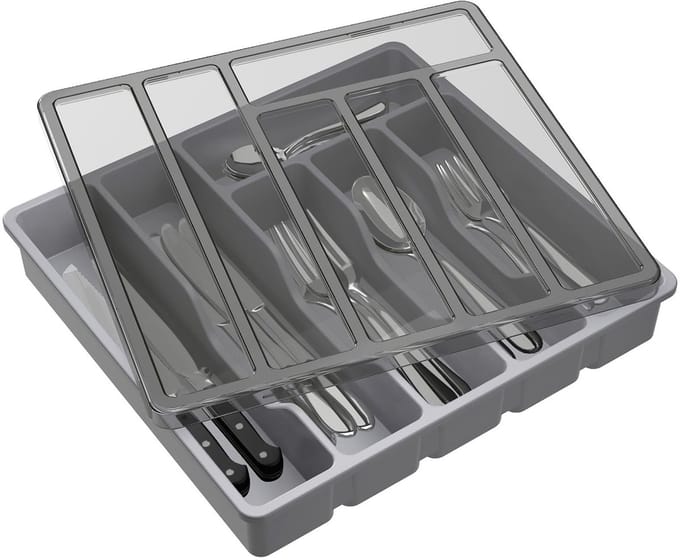 Allecto - Besteklade - Bestekopbergdoos - Compact en functioneel - Grijs - Bestekorganizer - Geschikt voor keukenla - 6 compartimenten
