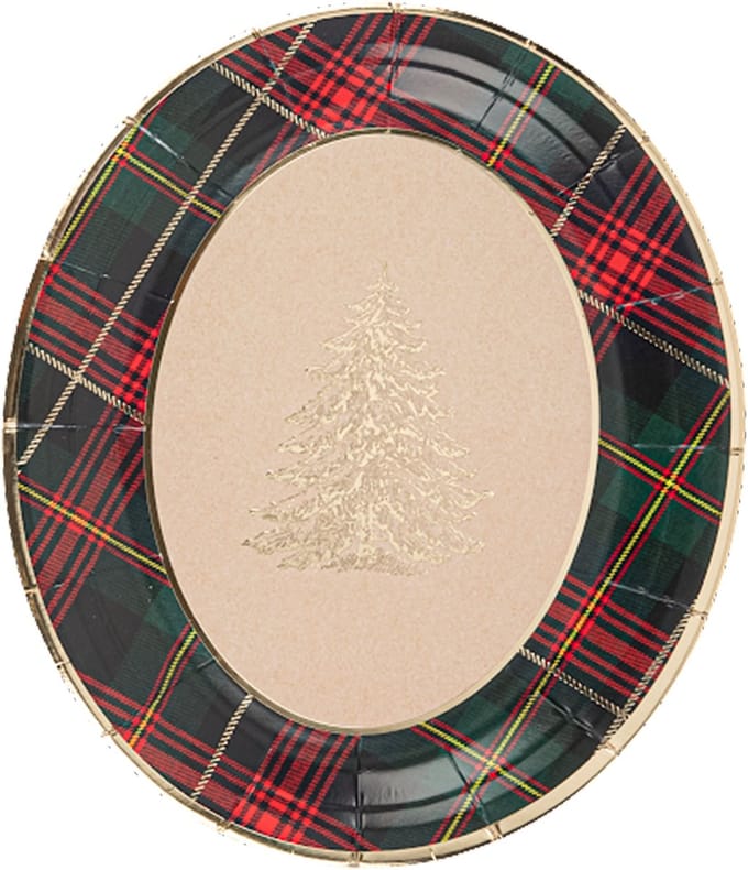 ARTYFETES - 4 ovale kartonnen kersttartan dienbladen 31,5 x 26 cm