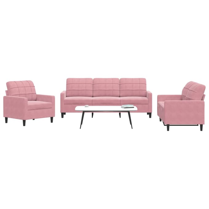 vidaXL - 3-delige - Loungeset - met - kussens - fluweel - roze