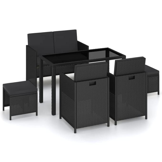 vidaXL - 6-delige - Tuinset - met - kussens - poly - rattan - zwart