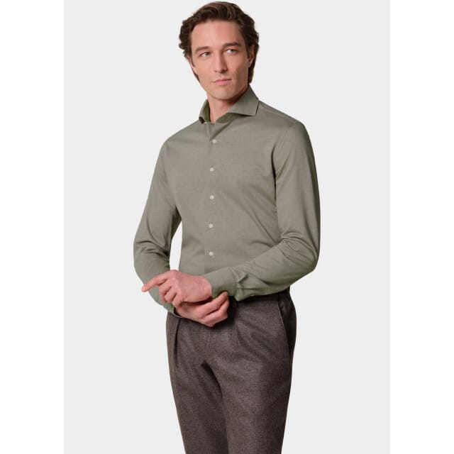 Profuomo Japanese Knitted Overhemd Melange Bruin - Maat 44 - Heren - Overhemden Formeel