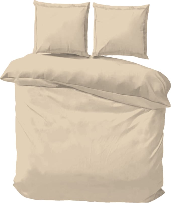 iSleep Satijn Katoen Dekbedovertrek Uni - Eenpersoons - 140x200/220 cm - Medium Beige