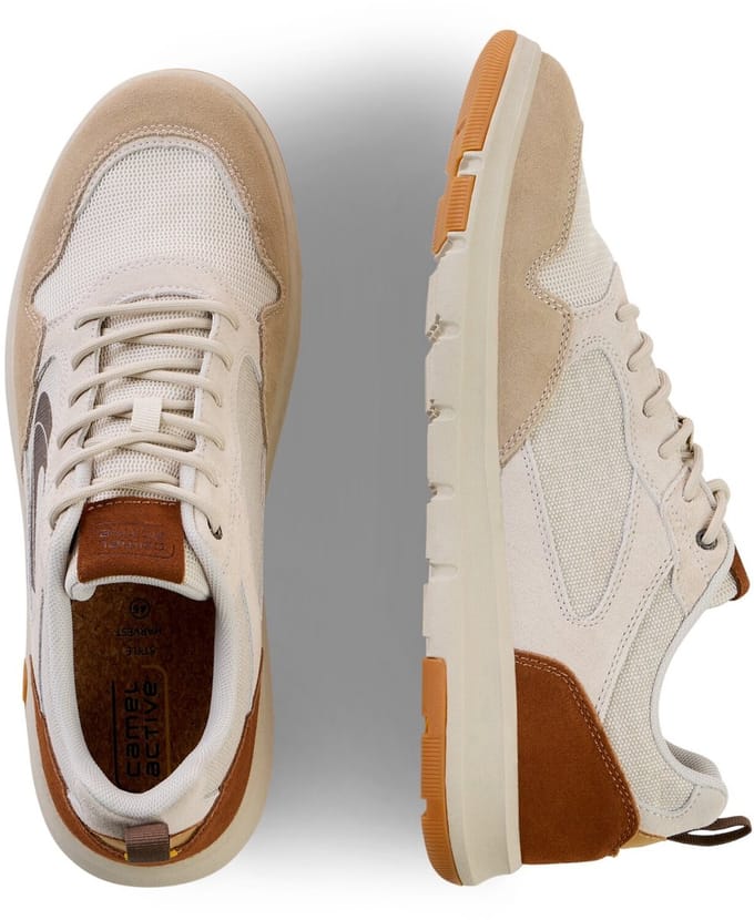 camel active Lichte sneakers van leer en textiel - Maat menswear-45 - Beige