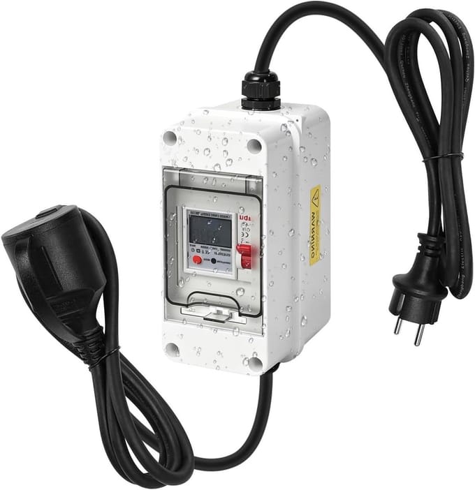 Digitale Stroommeter - Mobiele Meter - Energie Verbruik - IP67 Waterdicht - 230 V - Groen Wit