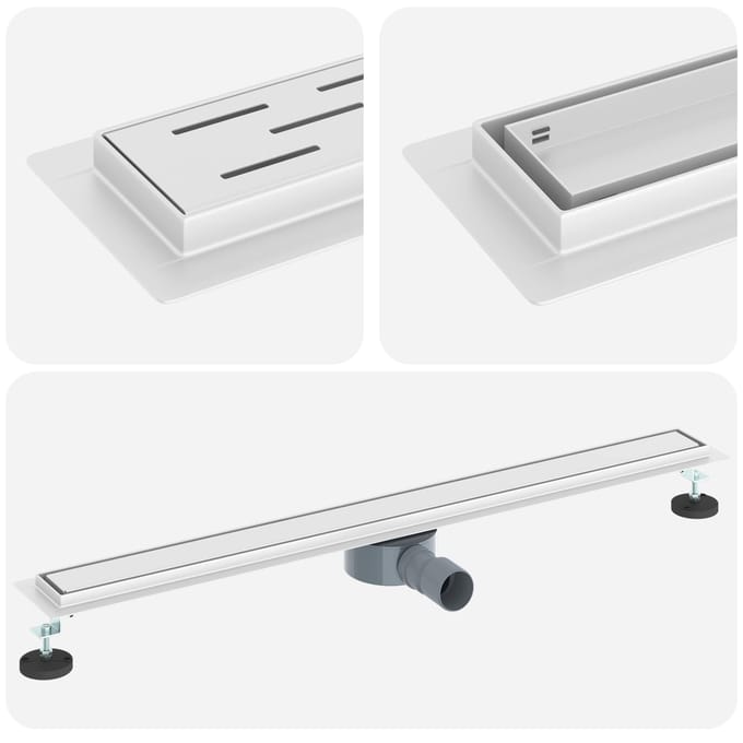 Bonde de douche 2 en 1 avec siphon à 360 degrés Argent 90 cm Acier inoxydable 304