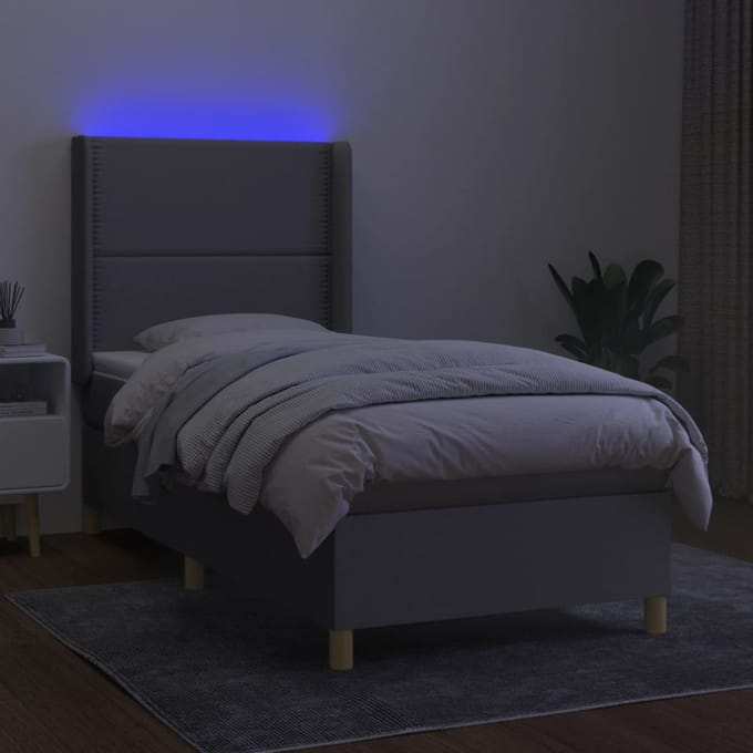 vidaXL - Boxspring - met - matras - en - LED - stof - lichtgrijs - 90x190 - cm