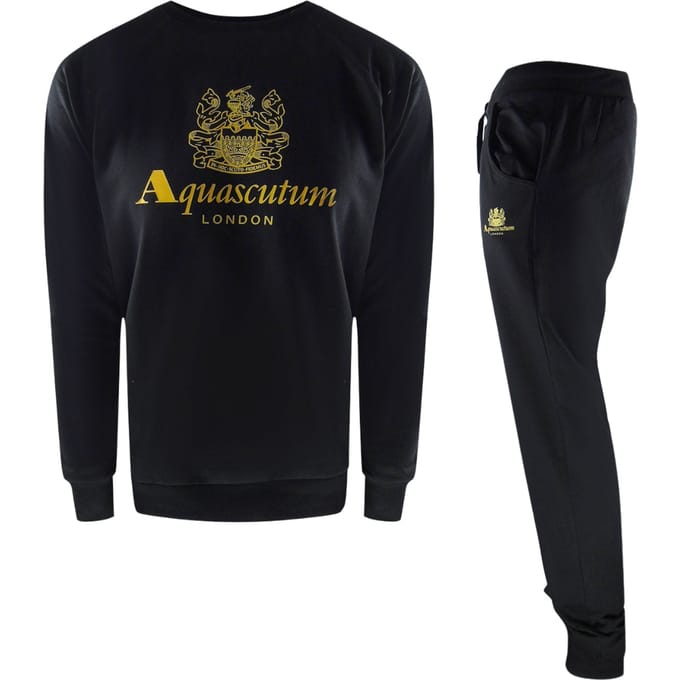 Aquascutum Old School Crewneck Zwarte Trainingsbroekset