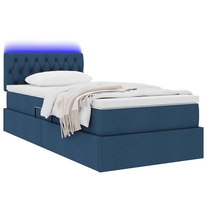 vidaXL - LED - opbergbed - met - matras - Blauw - 100 - x - 200 - cm - Stof